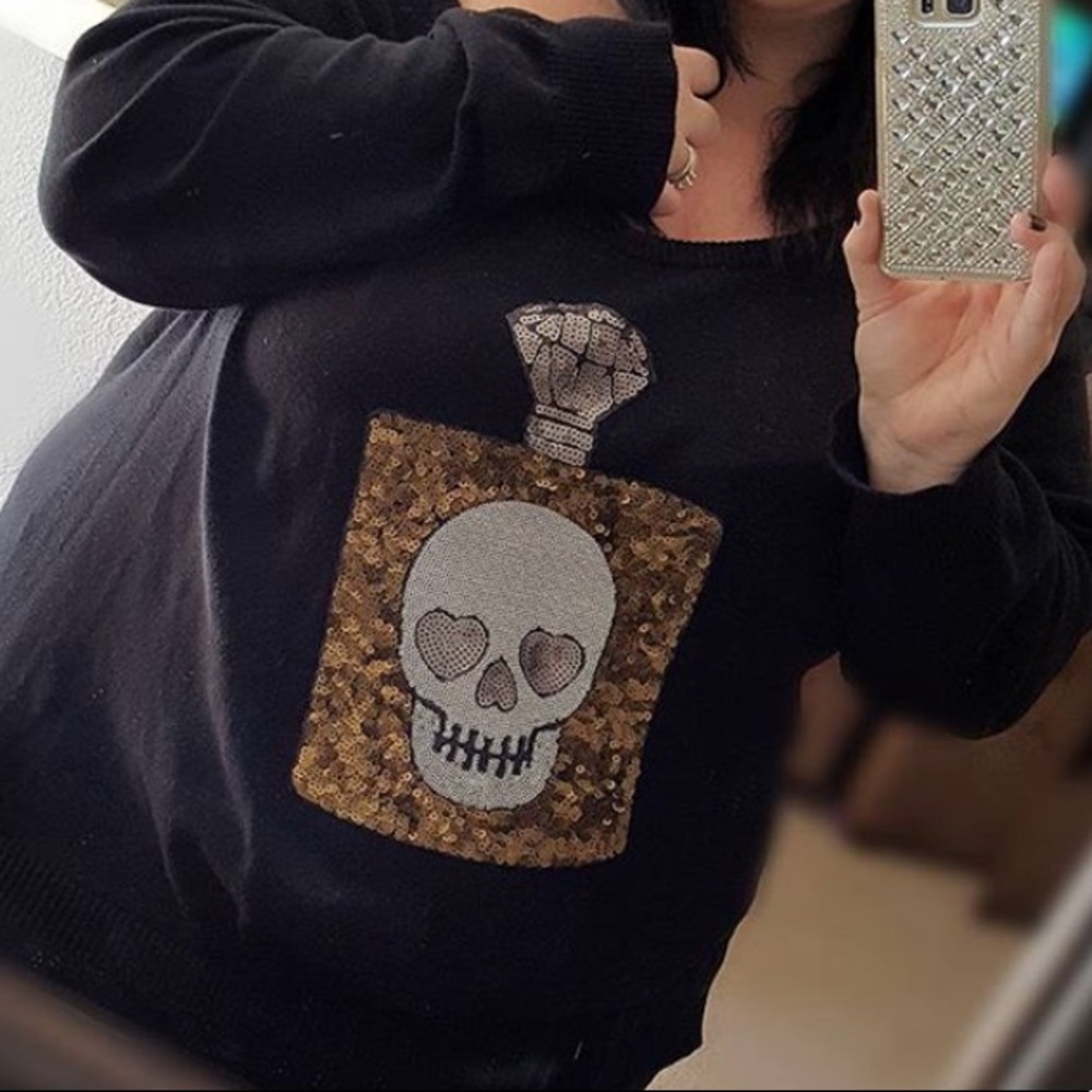 Torrid size 4 black sequins skull bottle sweater